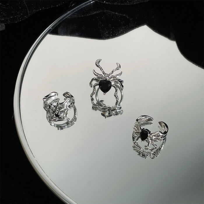 Wholesale black gem Spider nail ring cold style open  ring