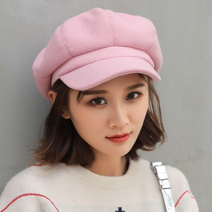 Wholesale Hat women's autumn and winter all-match octagonal hat woolen winter fashion beret