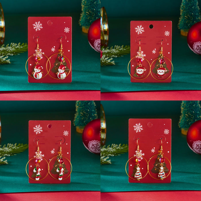 Wholesale Oil-drip Christmas series earrings versatile snowflake bell Christmas paper card earrings for women