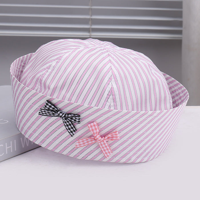 Wholesale Striped bow sailor hat is lightweight, breathable, niche, and comfortable with flip over eaves