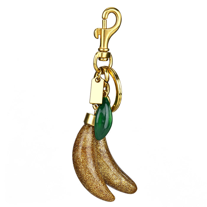Wholesale Chic Banana Shaped Keychain Charm Glitter Faux Fruit Pendant
