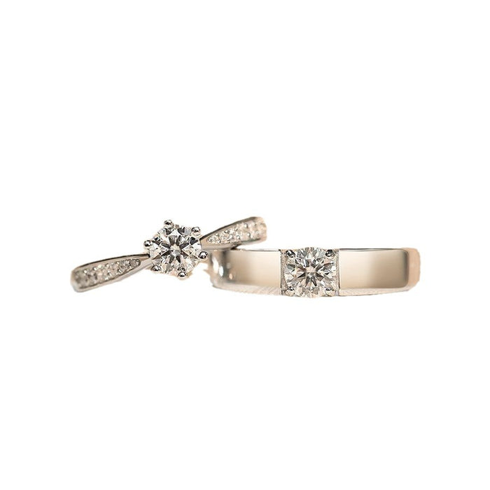 Wholesale Diamond Ring Couple Pure Silver Simulated Etiquette Style Live Fake Ring