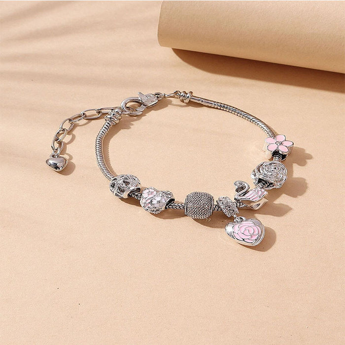 Wholesale Heart Shape Petal Oil Drop Alloy Swan Accessories Bracelet JDC-BT-ShenYuan004