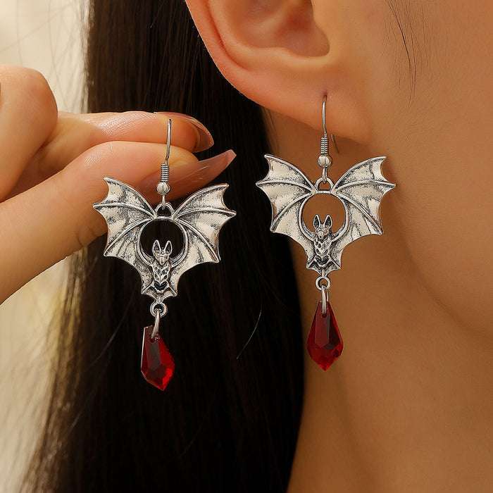 Wholesale Dark Gothic Punk Style Black Bat Red Crystal Earrings Women  Earrings