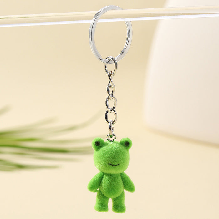 Wholesale Cute resin flocked frog keychains