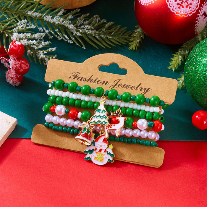 Wholesale Christmas Bracelet Rice Bead Polymer Clay Multi-layer Bracelet Cartoon  Bell Christmas Party