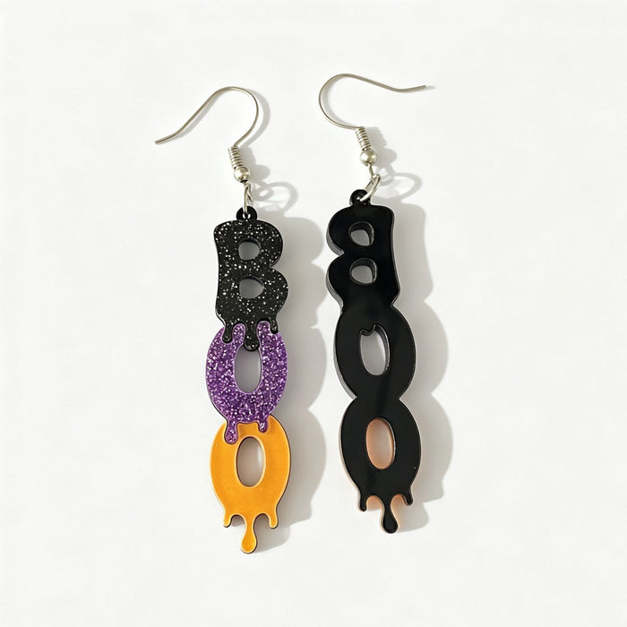Wholesale  BOO Glitter Acrylic Double Layer Letter Earrings Trendy Jewelry Accessory Party Gift
