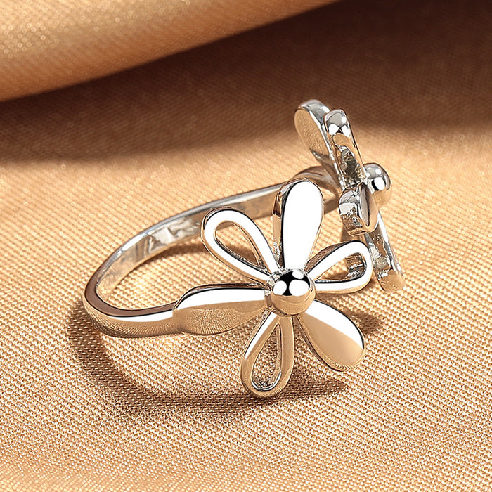 Wholesale Retro smooth flower ring, light luxury, niche, exquisite, fashionable, personalized, adjustable opening, index finger ring