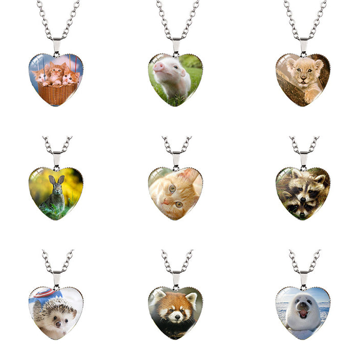 Wholesale bear heart-shaped animal Time gem necklace European and American Cat Peach heart pendant necklace sweater chain