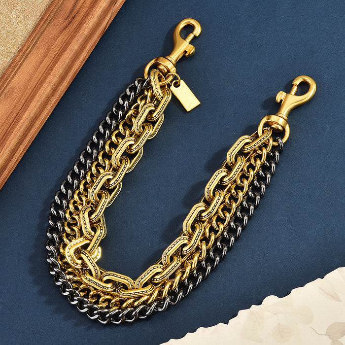 Wholesale Trendy Gold Tone Triple Row Metal Bag Chain With Retro Cross And Crown Motifs Fashion Accessory