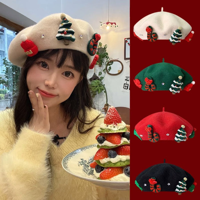 Wholesale 20pcs Autumn and Winter Christmas Wool Family Beret Winter Sweet Hat Red Painter Hat