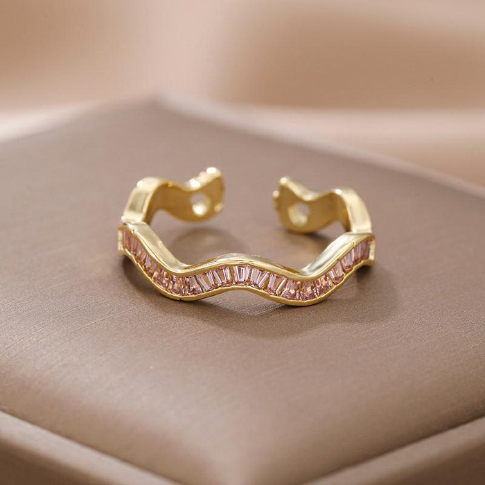 Wholesale Wave-shaped diamond-encrusted adjustable ring