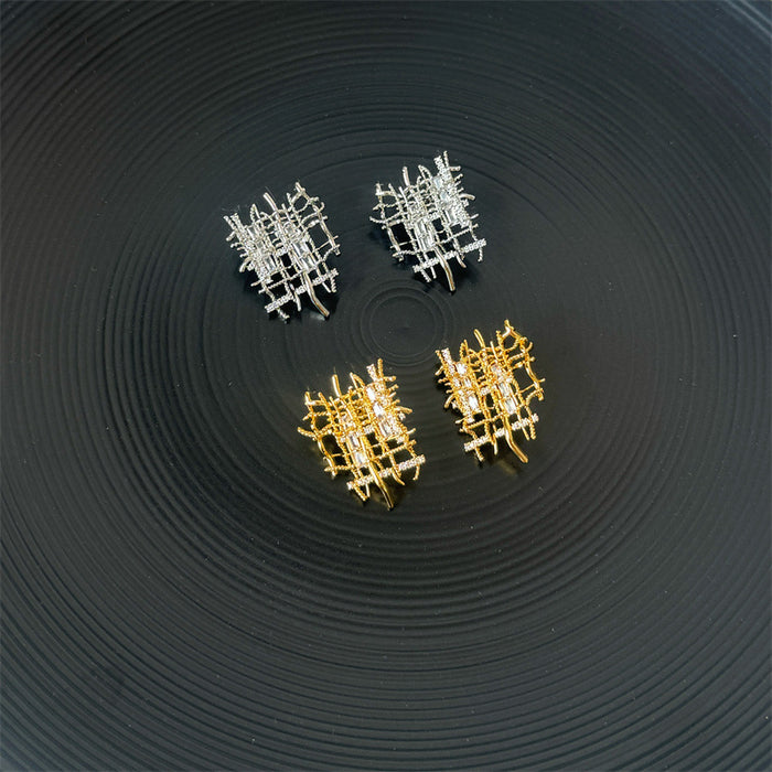 Wholesale Vintage woven zircon necklace earrings with irregular design for women, silver metal earrings, collarbone chain