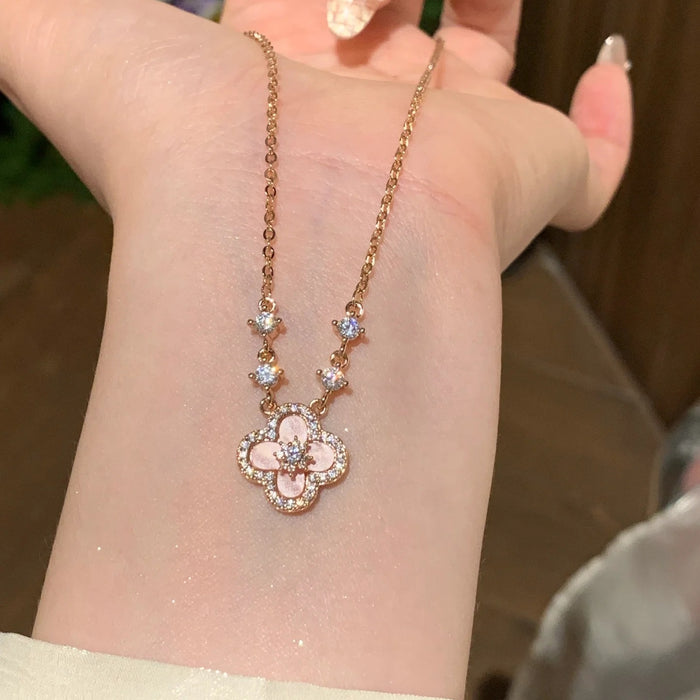 Wholesale Pink four-leaf clover necklace,  earrings,  and bracelet