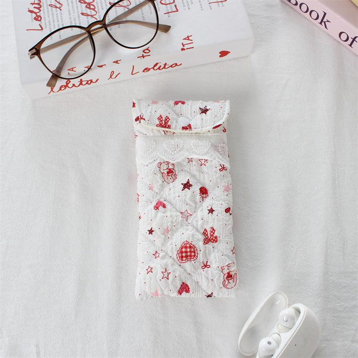 Wholesale Quilted Heart Pattern Glasses Pouch Soft Light Blue Polyester Eyeglass Case With Flap Travel Storage Bag For Sunglasses