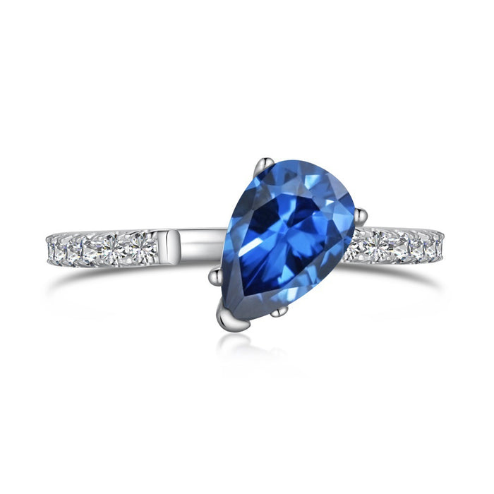 Wholesale Love Water Drop Geometric Blue Diamond Zircon Silver Ring JDC-RS-DiY002