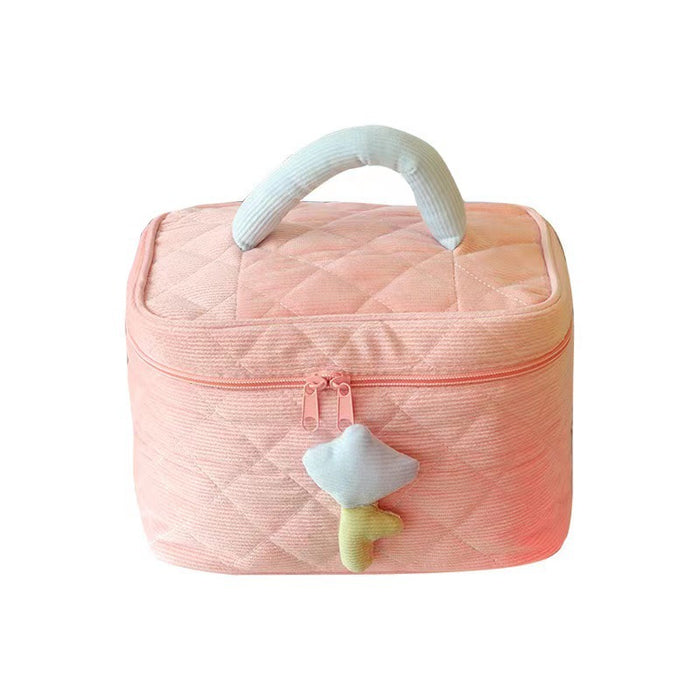 Wholesale Makeup bag with corduroy flowers, portable and large capacity for outdoor use