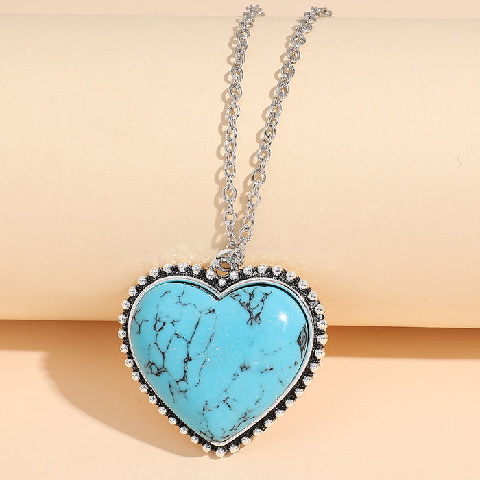Wholesale simple western style Big Peach heart turquoise pendant personality Alloy necklace