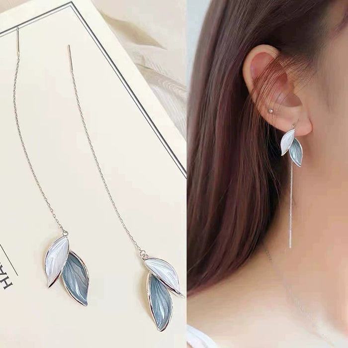 Wholesale Leaf ear line long tassel leaf new temperament ear line ear jewelry silver ear nail
