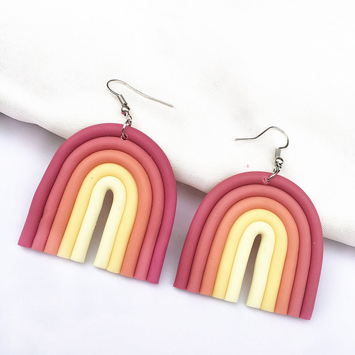 Wholesale U-shaped Rainbow Color Polymer Clay Earrings JDC-ES-TengC002