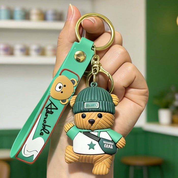 Wholesale Cartoon Bear Keychain Bag Charm Silicone PVC Cute Decor for Car Keys or Bag Accessory