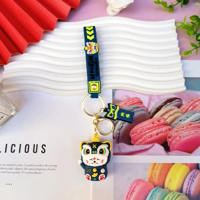 Wholesale Cartoon National Fashion Lion Dance Lucky Cat Keychain Pendant Chinese Red Couple Doll Small Pendant Personalized Car Pendant