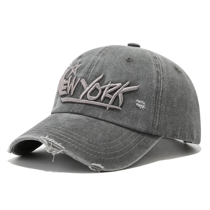 Wholesale  Ripped Hip-Hop Washed Baseball Cap for Men and Women New York Stereo Letter Embroidered Peaked Cap
