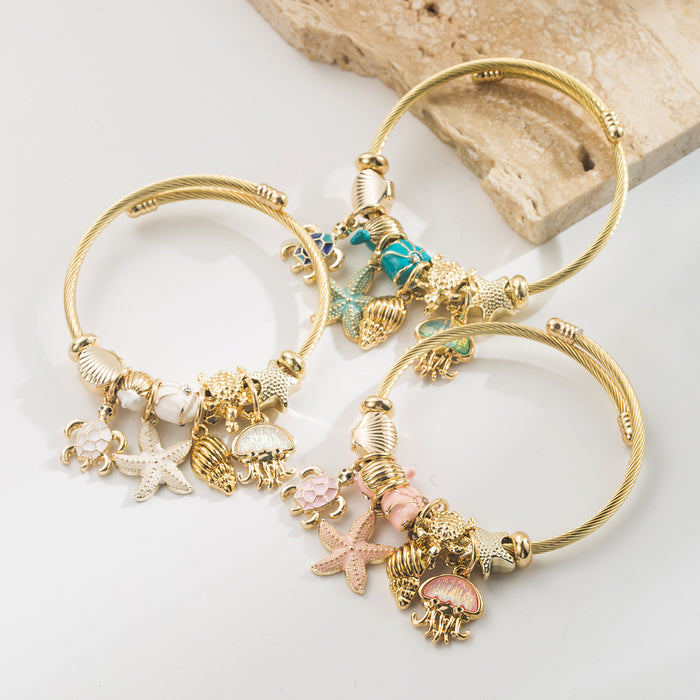 Wholesale Stylish Sea Life Alloy Pendant Bracelet With Zircon Blue Color Fashion Jewelry Accessory For Women