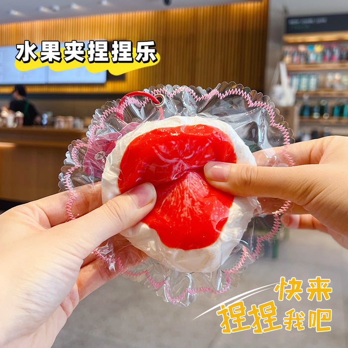 Wholesale Food Grade Silicone Squishy Fruit Keychain Strawberry Orange Stress Relief Bag Charm