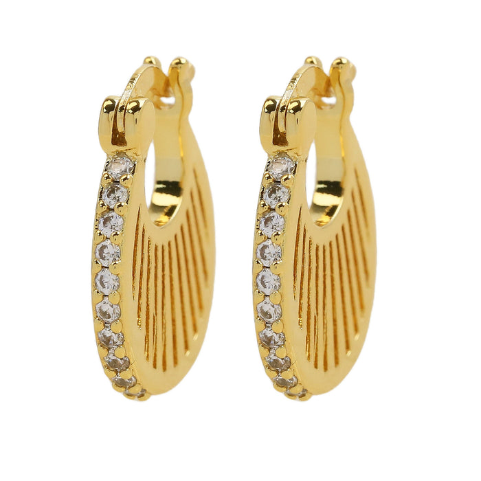 Wholesale  18K gold small medium and large brass zircon oval arc ear buckle  earrings