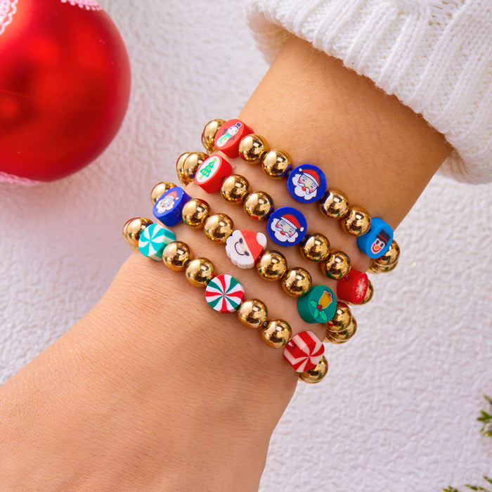 Wholesale Christmas atmosphere bracelet for women Christmas tree gift box letter soft clay elastic beaded stacking bracelet