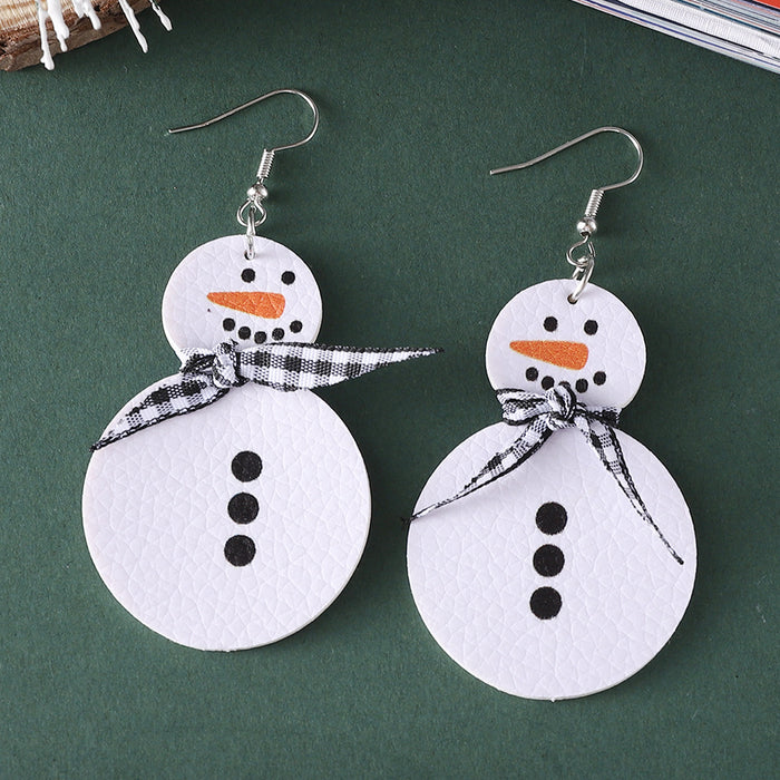 Wholesale Leather Christmas Snowman Drop Earrings Fashion Accessory Boutique Resale
