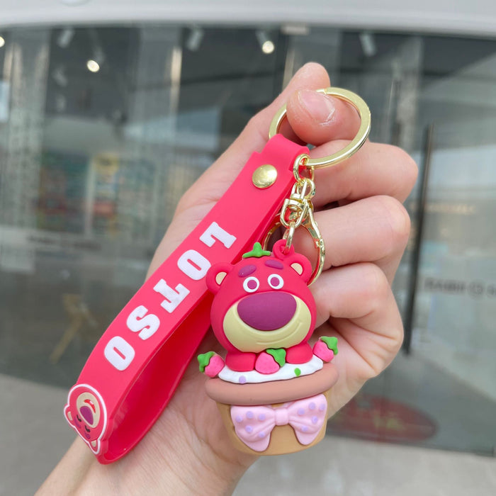 Wholesale Keychain cartoon teddy bear pendant couple keychain ring claw machine