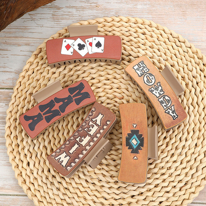 Wholesale Western Denim Style Vintage Poker Hairpin Leather Printed Shark Clip Clip