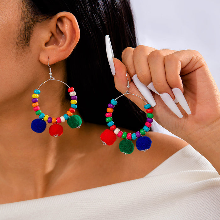 Wholesale Christmas Colorful Woven Pompom Flocked Drop Earrings Women Jewelry Accessory MOQ≥2