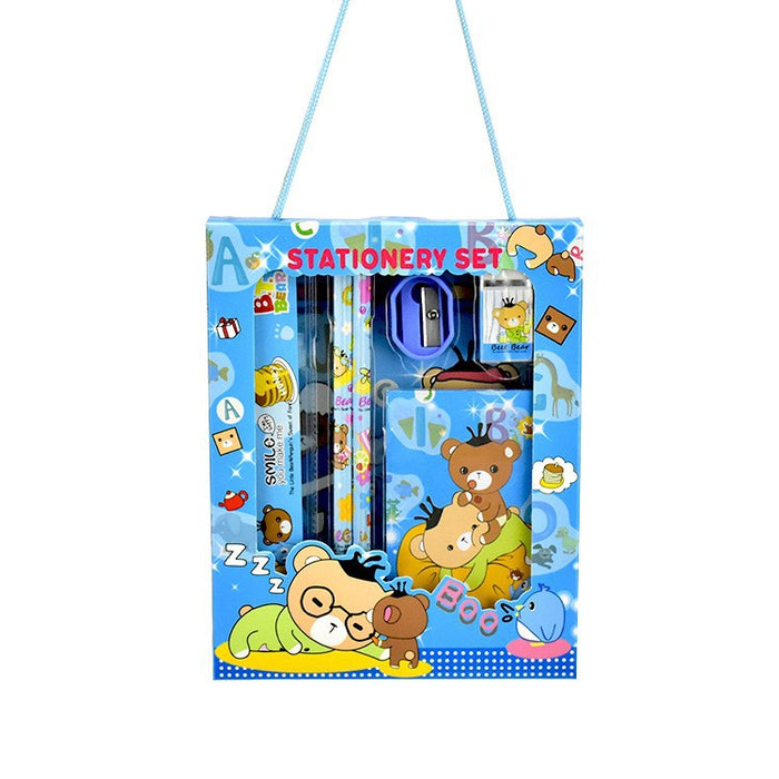 Wholesale 6 Piece Blue Kids Stationery Set Stylish School Gift Box For Birthday And Christmas Prize