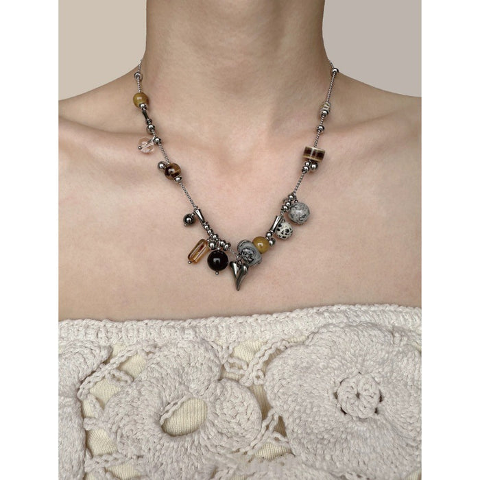 Wholesale Heart-shaped pendant adjustable length sweater chain stainless steel necklace