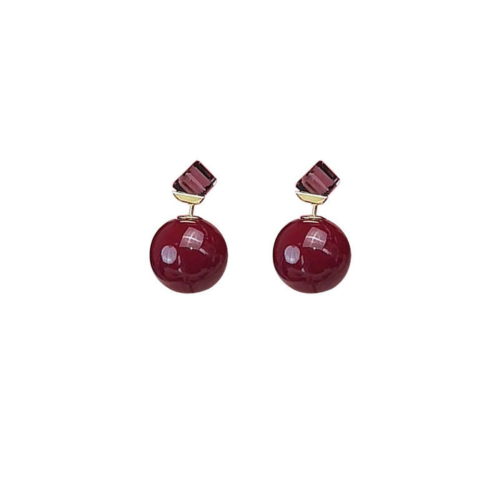 Wholesale 925 Silver Pin Earrings red Ball  Earrings Fashion Joker Two Diamond Earrings