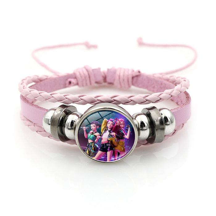Wholesale Kpop Leather bracelet unisex pink multi-layer braided beaded hand jewelry anime surrounding