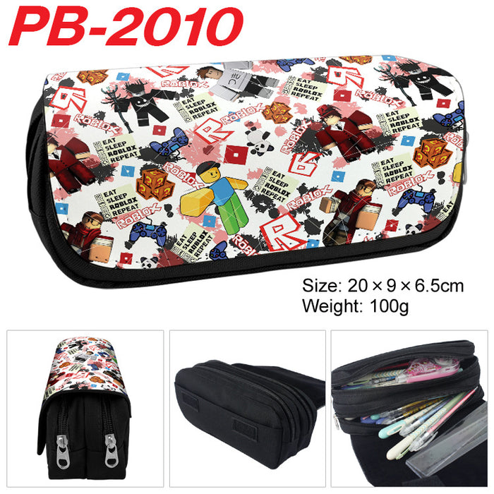 Wholesale Cartoon Game Themed Canvas Pencil Case Double Layer Zipper Large Capacity Student Stationery