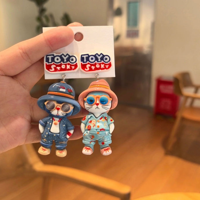 Wholesale Cute blue cat cartoon handmade silver needle