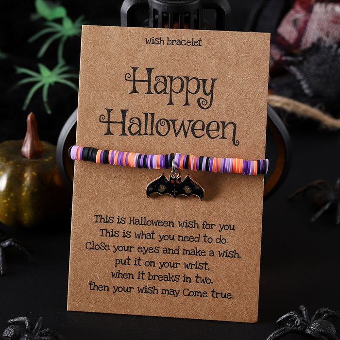 Wholesale  ghost pumpkin skull pendant polymer clay blessing card elastic adjustable bracelet