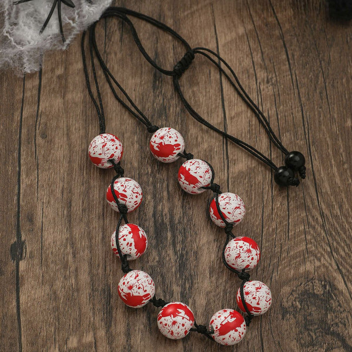 Wholesale Halloween Pumpkin Spider Print Wooden Bead Necklace JDC-NE-JunJie003