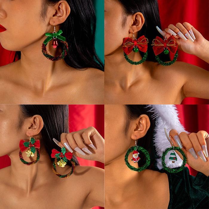 Wholesale Christmas tree bow color wreath earrings personality bell Christmas series earrings women