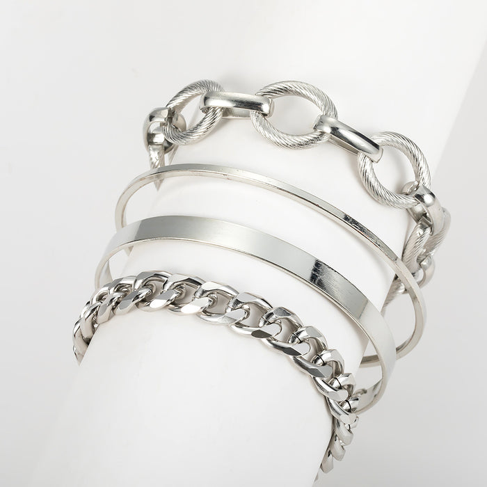 Wholesale Simple Alloy Thick Chain Opening 4 Piece Set Alloy Bracelet JDC-BT-KeR005