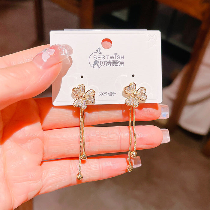 Wholesale S925 Silver Needle Diamond Clover Flower Earrings