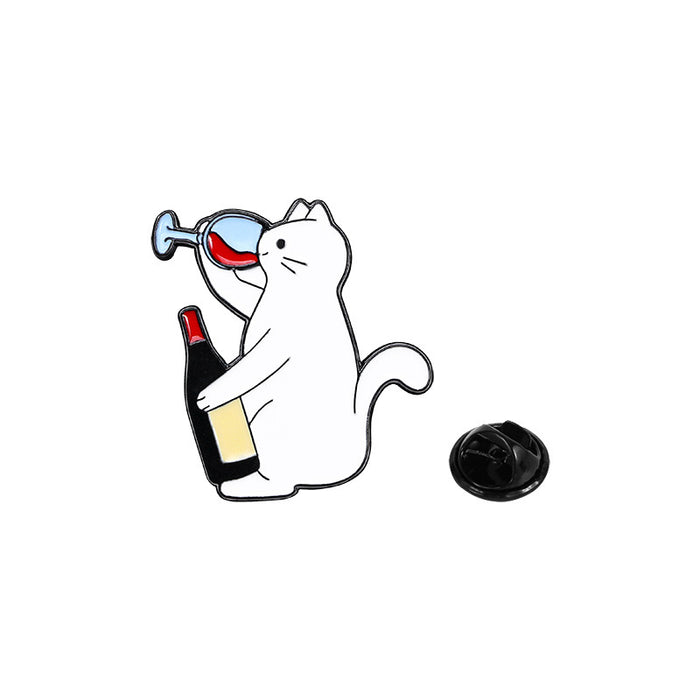 Wholesale Cartoon White Cat Brooch Cat Red Wine Cute Schoolbag Accessory Clothes Decoration Zinc Alloy Badge
