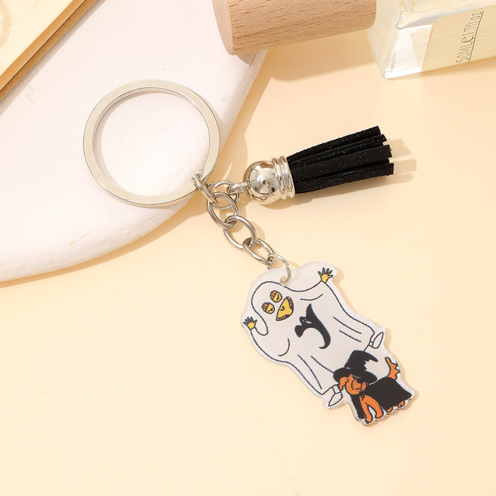 Wholesale Halloween Bat Pumpkin Head Witch Tassel Pendant Acrylic Keychain JDC-KC-YiTian017