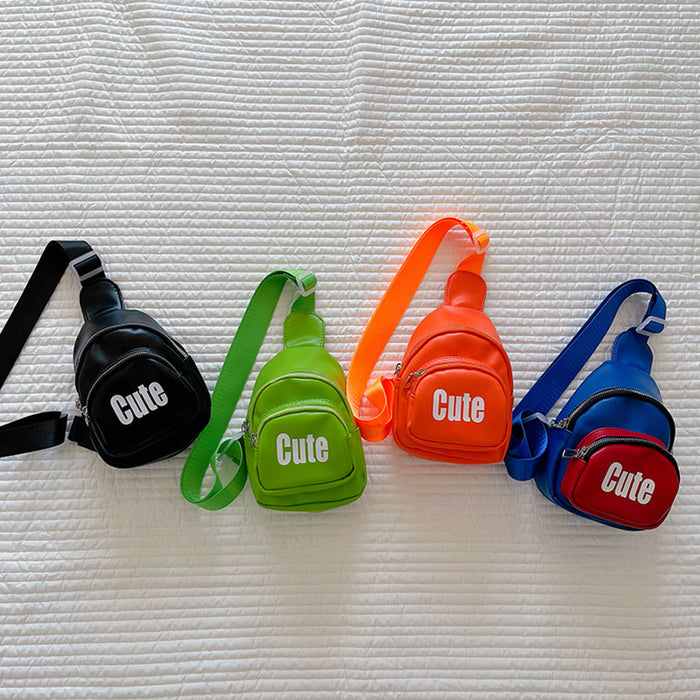 Wholesale Children's bag, letter PU chest bag, contrasting crossbody bag, lightweight backpack