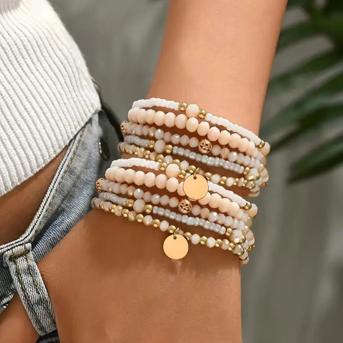Wholesale Geometric Woven Glass Bead 5-Piece Bracelet Set Black White Jewelry Accessory MOQ≥2